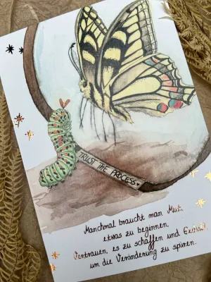 Grußkarte Raupe Schmetterling