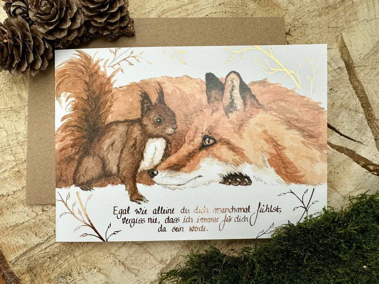 Grußkarte Fuchs &amp; Eichhörnchen