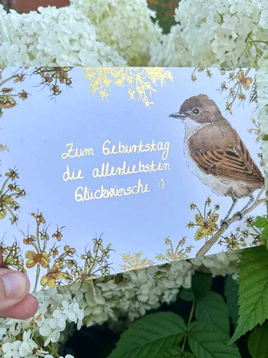 Grußkarte Dornengrasmücke Geburtstag