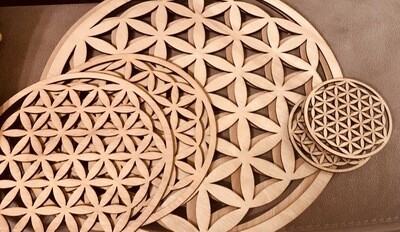 Plaques en bois nature fleur de vie