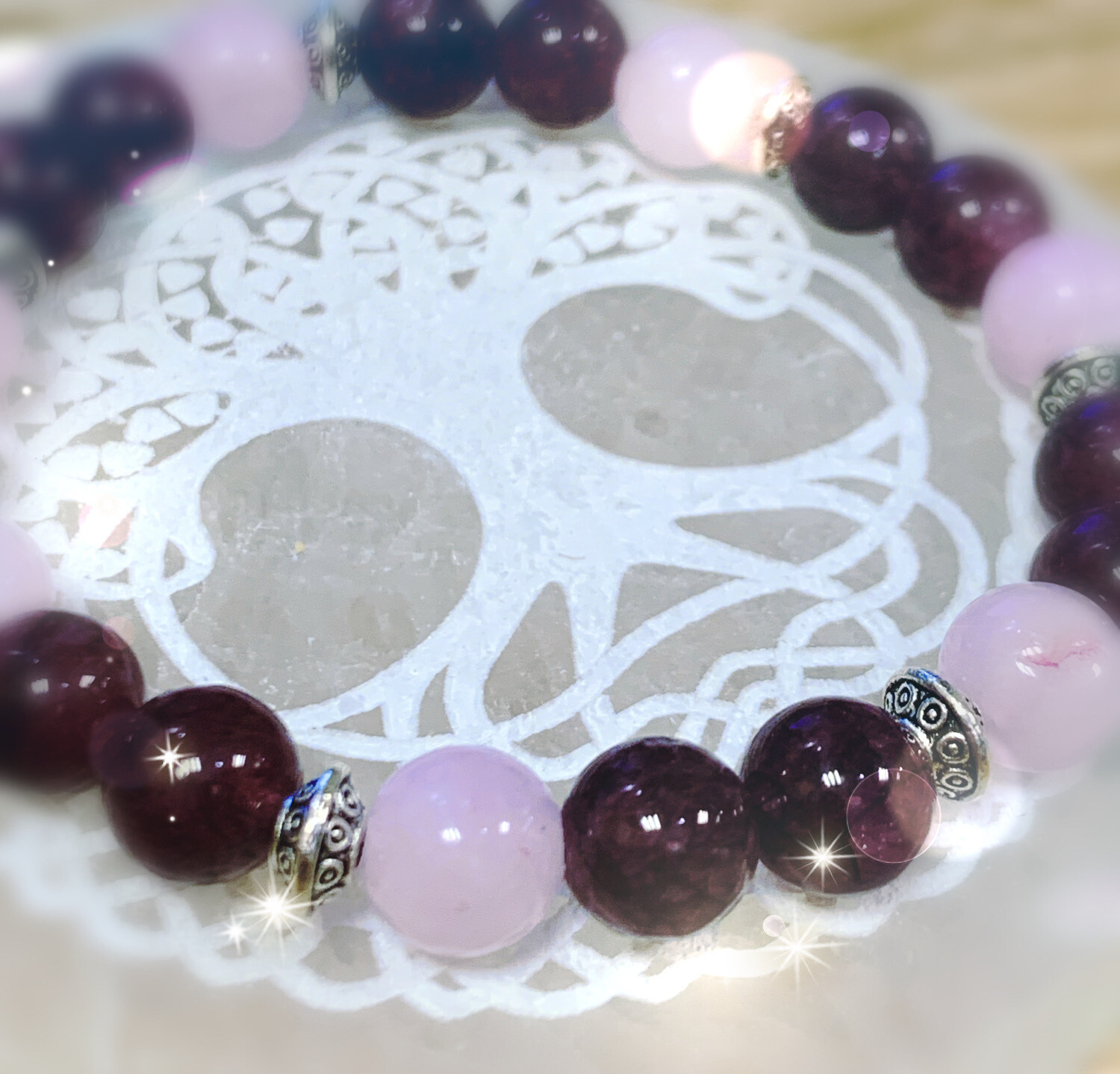 Bracelet  eveil du coeur , positivité, lepidolite et kunzite