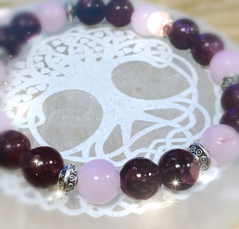 Bracelet eveil du coeur , positivité, lepidolite et kunzite Bracelet eveil du coeur , positivité, lepidolite et kunzite