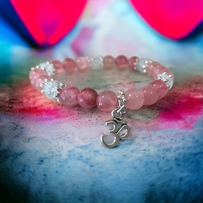 Bracelet  joie, bonne humeur, humour, dynamisme-quartz fraise et cristal de roche - arbre de vie
