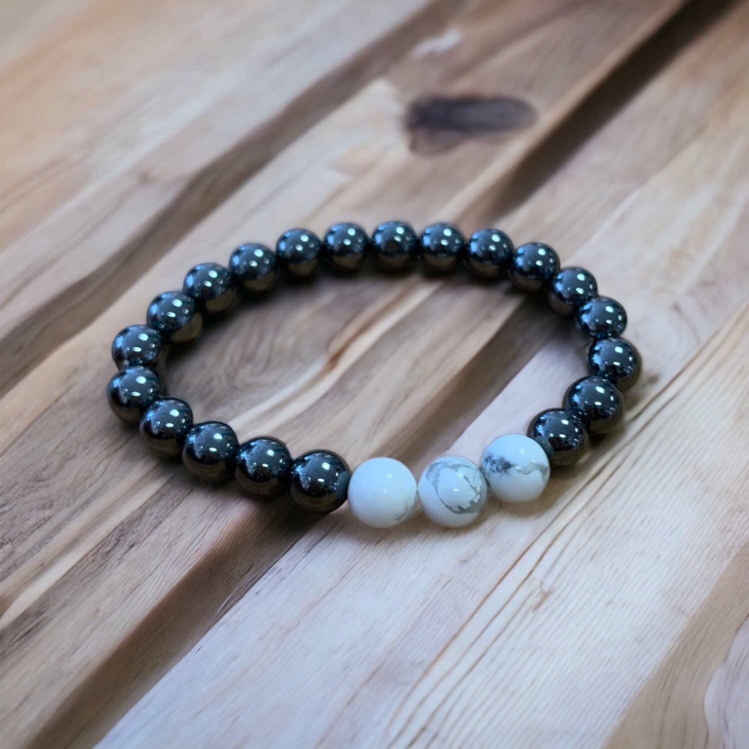 Bracelet persévérance, dynamisme, ancrage hématite - howlite