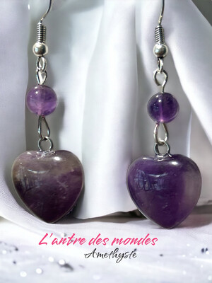 Boucles d’oreilles amethyste coeur Boucles d’oreilles amethyste coeur
