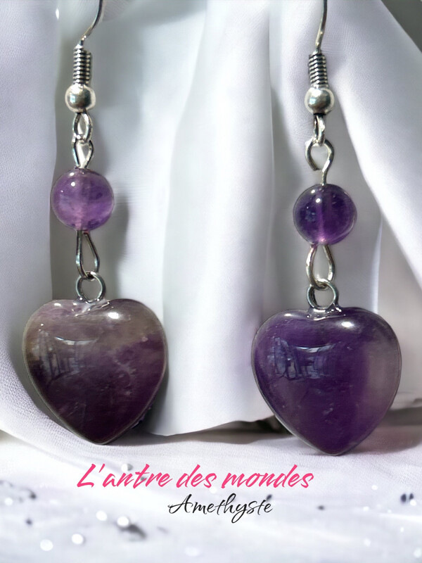 Boucles d’oreilles amethyste coeur