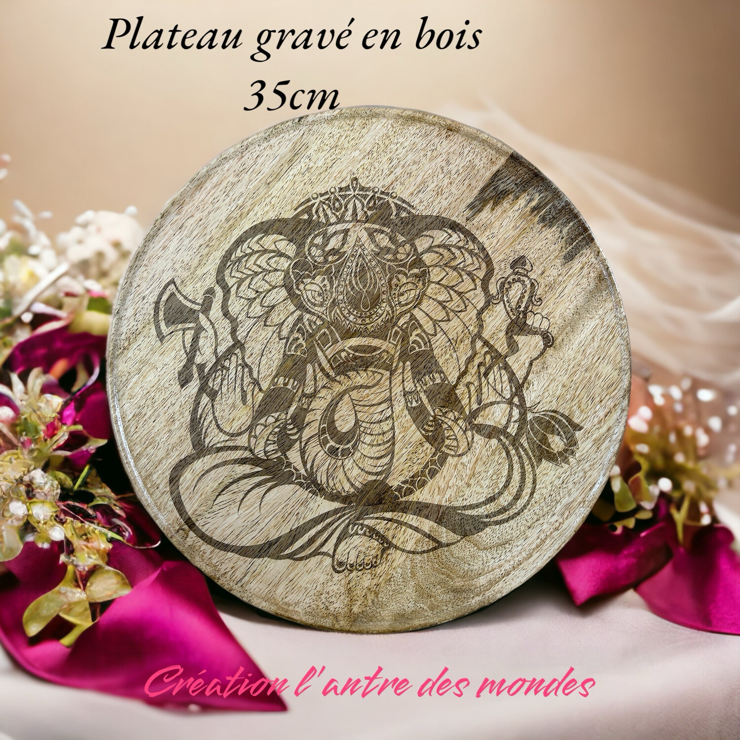 Ganesh - plateau en bois gravé