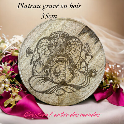 Ganesh - plateau en bois gravé