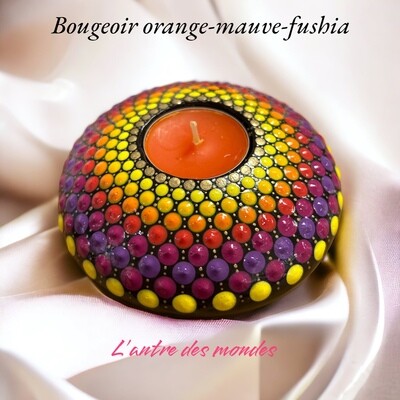 Bougeoir mandala - orange-mauve-fushia