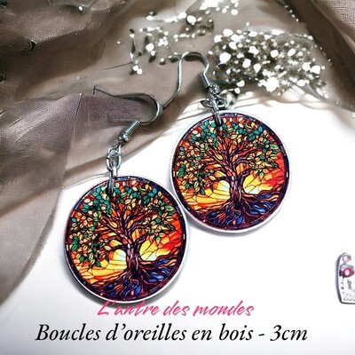 boucles d'oreilles arbre de vie en bois