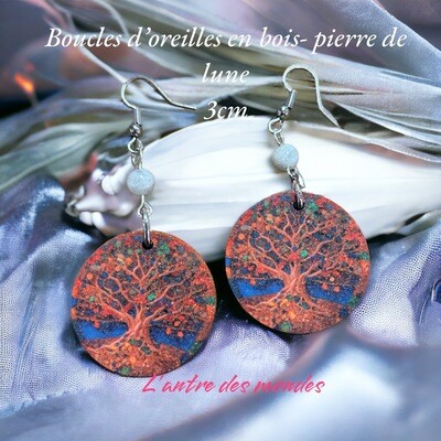 Boucles d'oreilles arbre de vie et pierre de lune