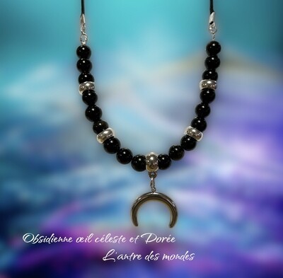 Collier obsidienne oeil céleste et obsidienne dorée