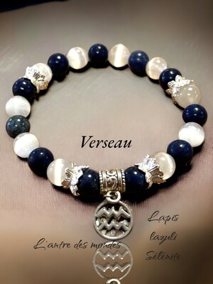 Bracelet en pierres naturelles signe astrologique verseau