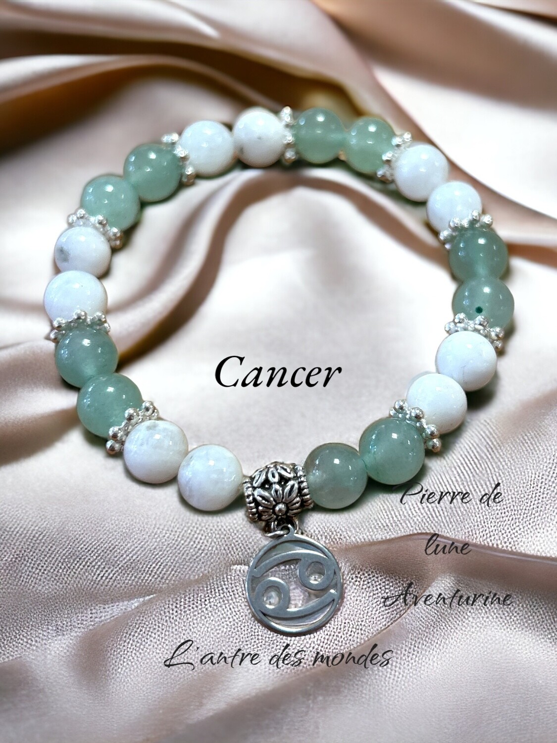 Bracelet en pierres naturelles signe astrologique cancer