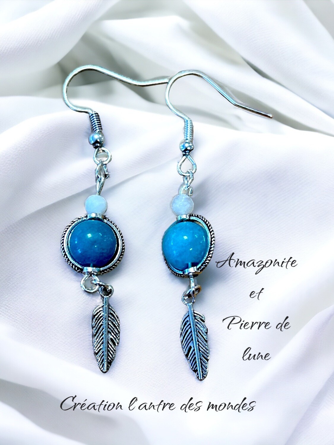 boucles d'oreilles en pierres naturelles amazonite et pierre de lune