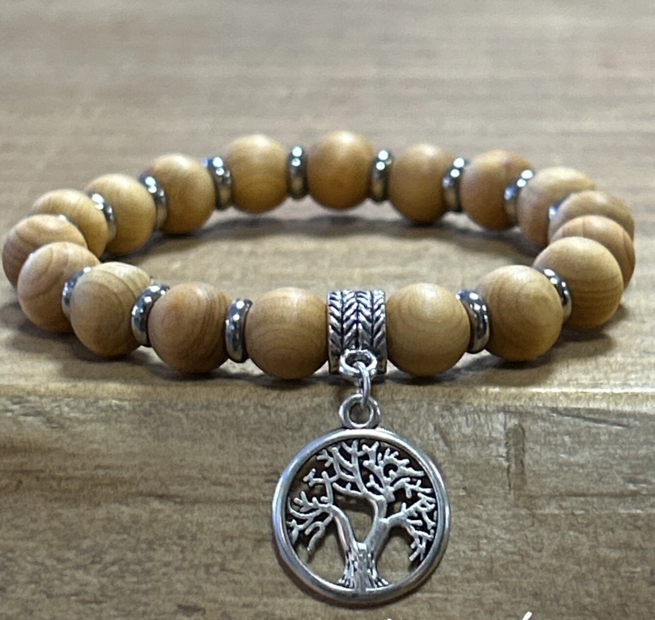 bracelet palo santo , pendentif arbre de vie