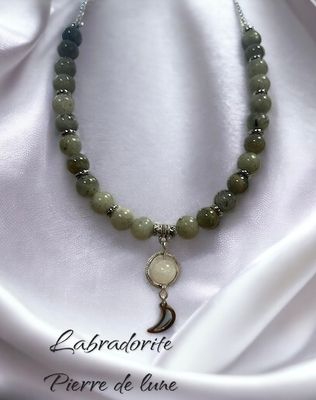 collier labradorite et pierre de lune