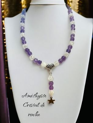 collier améthyste et cristal de roche
