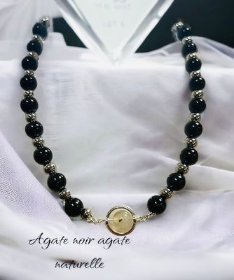 collier agate noire et agate naturelle
