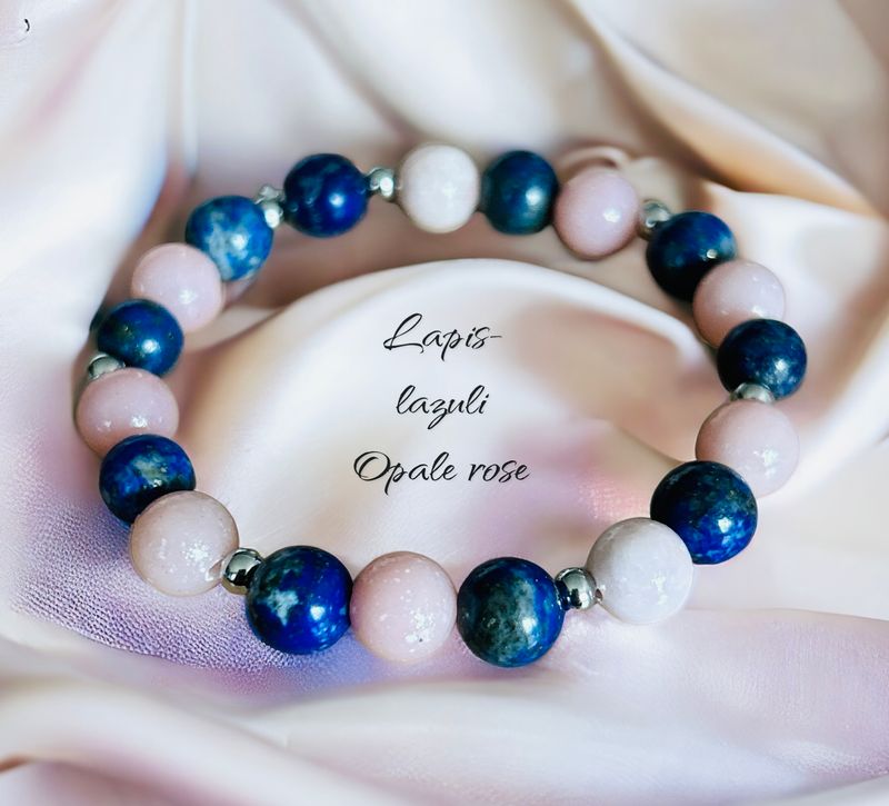 bracelet lapis-lazuli et opale rose bracelet lapis-lazuli et opale rose