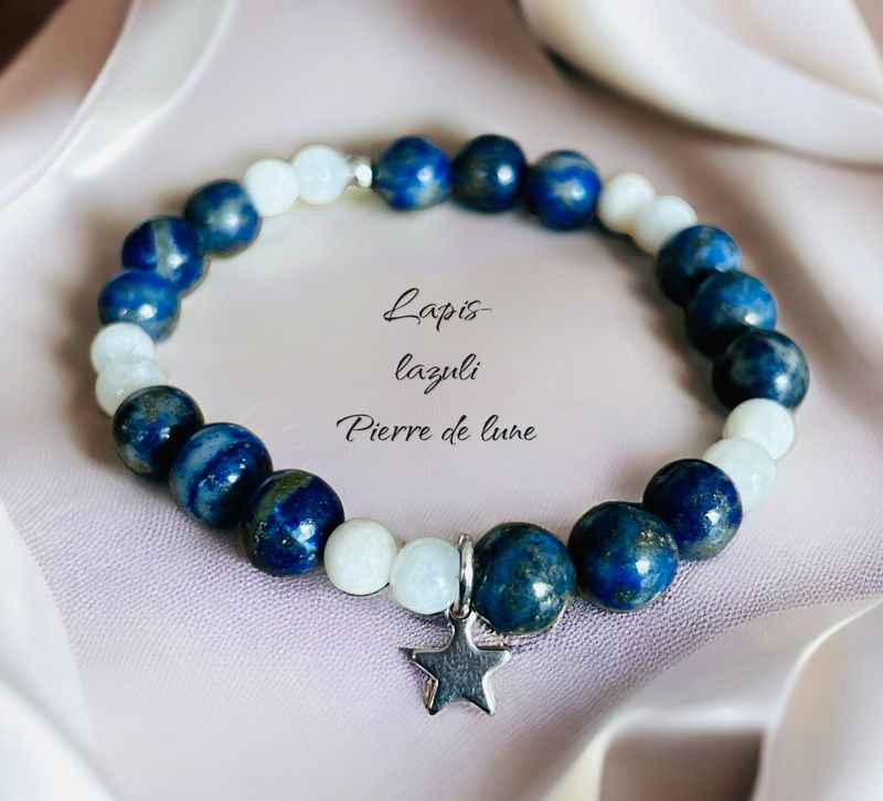 bracelet lapis-lazuli et pierre de lune blanche bracelet lapis-lazuli et pierre de lune blanche