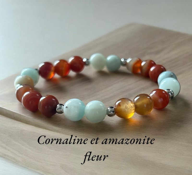 Bracelet cornaline et amazonite fleur