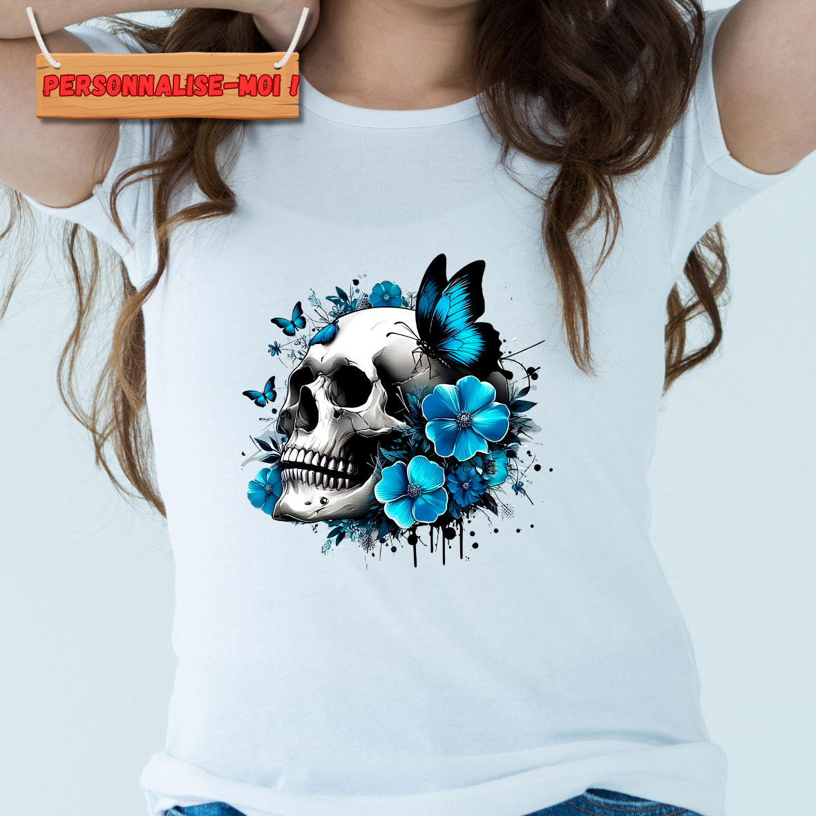 skull papillon bleu