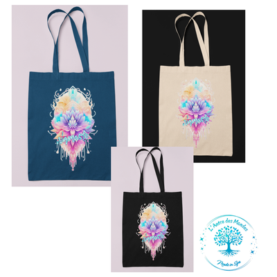 totebag personnalisé- namasté turquoise et rose
