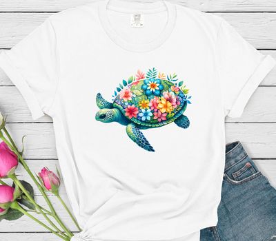 t-shirt ou sweat à personnaliser tortue fleur