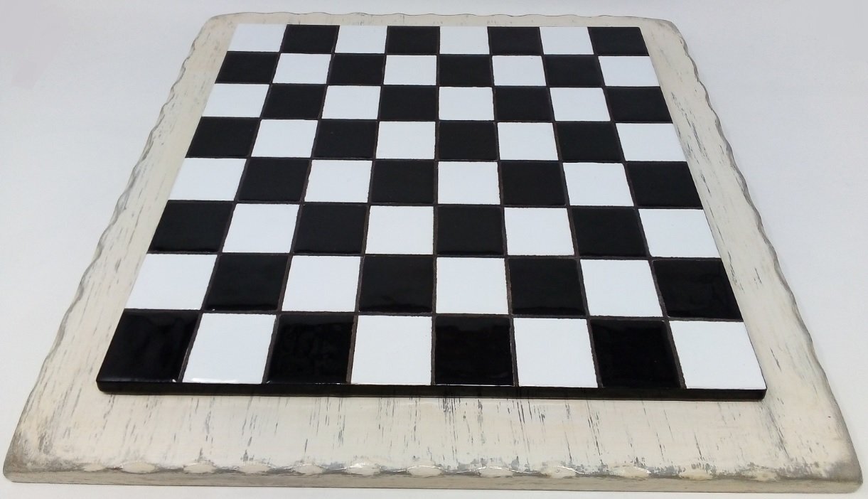 Scacchiera Bordo Legno Completa di Pedine Dama in Ceramica Artigianale Dipinta a Mano