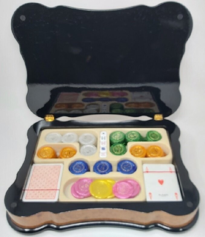 Cofanetto Scatola Gioco Radica Pregiata Fiches e Carte