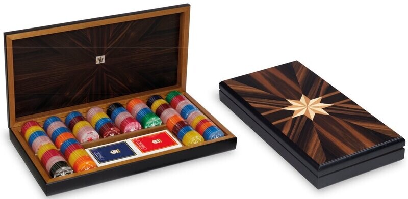 Scatola Gioco Cofanetto Ebano Fiches e Carte