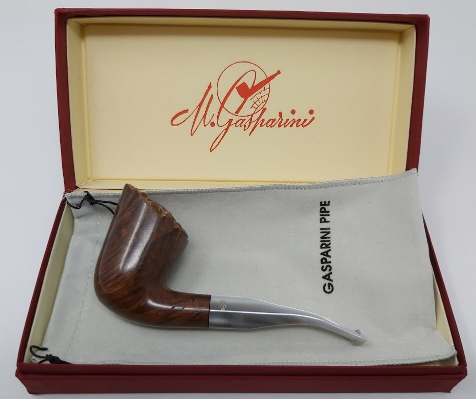 Pipa Gasparini Sunshine curva fatta a mano Artisan bocchino grigio con effetto madreperlato