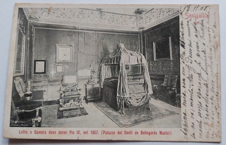 Cartolina Postale VIAGGIATA Letto e Camera Dove Dormì Papa Pio IX