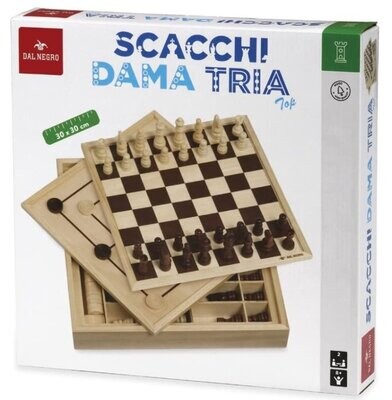 Scacchiera Scacchi Dama Tria Top Legno Naturale cm 30