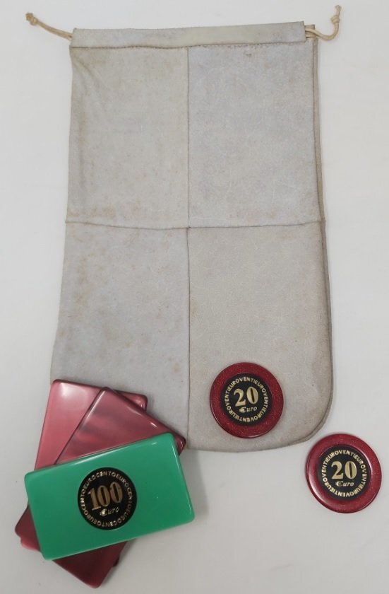 Sacchetto Pelle Originale di un Casinò Dismesso nel 1965 Porta Fiches e Bussolotti Tombola