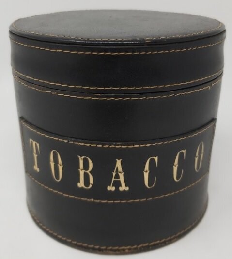 Barattolo Ceramica Porta Tabacco Pipa Rivestito Pelle Scritta Tobacco Oro