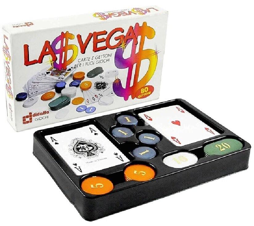 Set Gioco Portacarte 80 Gettoni Fiches Tipo Acetato con 2 Mazzi di Poker