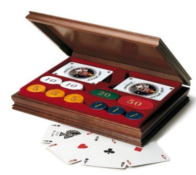 Portacarte Legno 100 Gettoni Marcati Tipo Acetato 2 Mazzi Poker