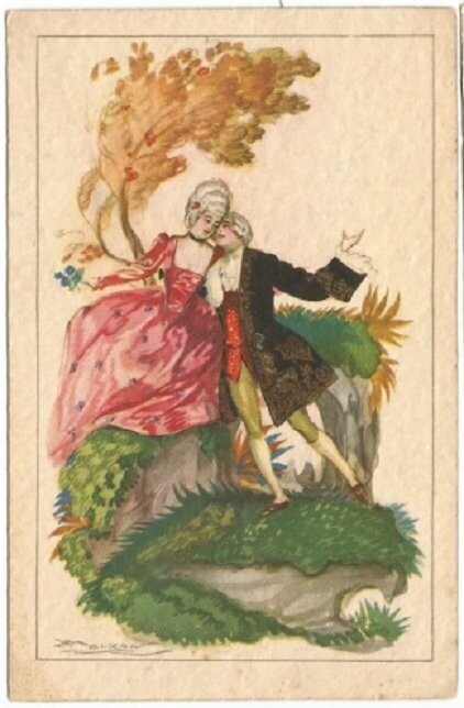 Cartolina di Mauzan d’Epoca Coppia di Innamorati