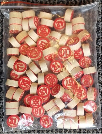 Confezione 90 Numeri Bussolotti Legno Tombola Doppia Stampa Faccia