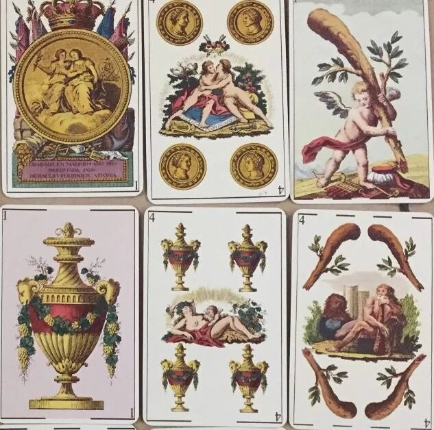 Riedizione Fournier anni '70 Raro Mazzo di Carte da Gioco Baraja Espanola Neoclasica del 1810  (da Collezione)