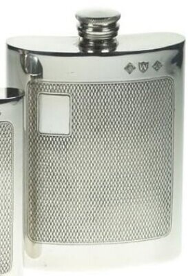 Fiaschetta Flask 6 oz Grana Riso Peltro Marchio Sheffield Incisa