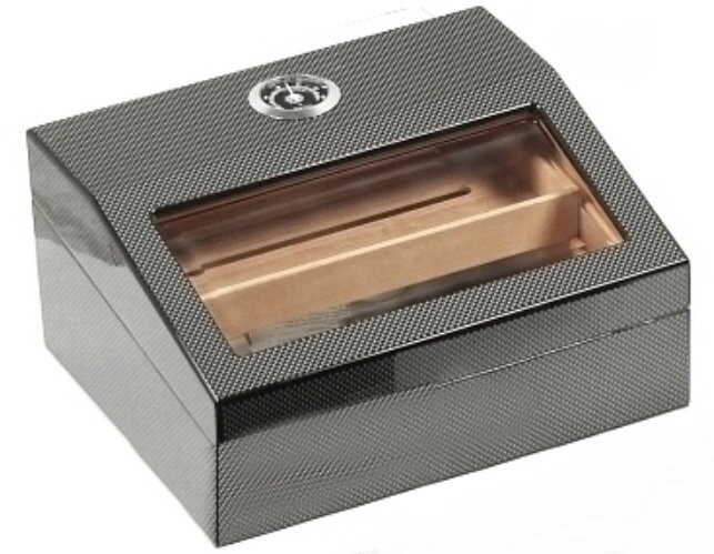 Scatola Rivestita in Fibra di Carbonio Cigar Humidor Vetro (capacità 60 Sigari)