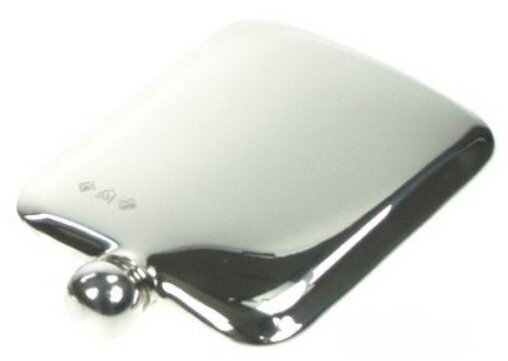 Fiaschetta Flask Extrapiatta 6 oz Arrotondata Liscia Peltro Marchio Sheffield England