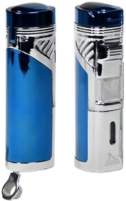 Accendino Lubinski Titan 4 Jet Flame c/Bucasigari (disponibile nei colori, Blu Metallizzato, Nero, Lacca Radica), Colore: Blu Metallizzato