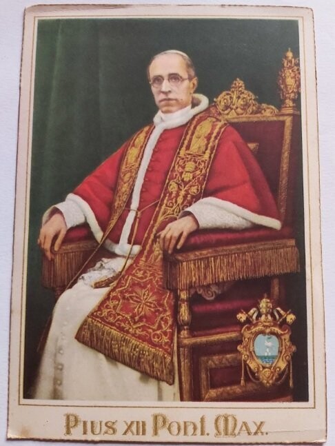 Cartolina Postale Papa Pius XII Pont. Max. Seduto su Trono Circa 1940