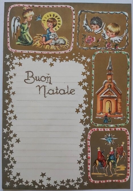Biglietto Auguri di Natale con Porporina Dorata Sparsa Anni ’60