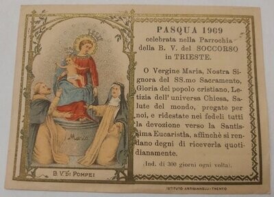 Santino Holy Card Pasqua Parrocchia della B. V. del Soccorso in Trieste 1909