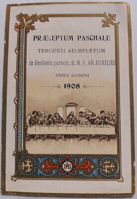 Santino Devozionale Holy Card Ricordo Praeceptum Paschale Ultima Cena 1908